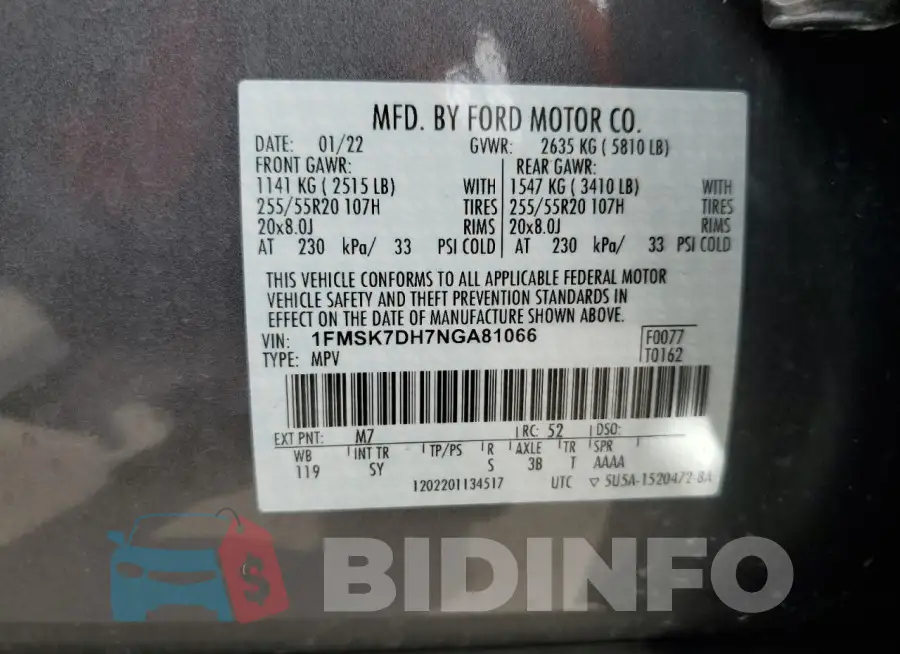 1FMSK7DH7NGA81066 Photo# 13