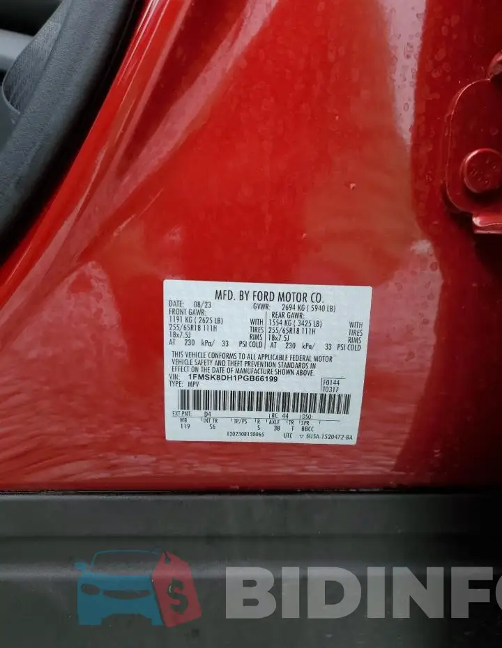 1FMSK8DH1PGB66199 Photo# 13