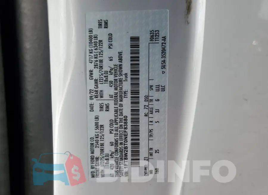 1FT8W2BT0NEF83880 Photo# 12