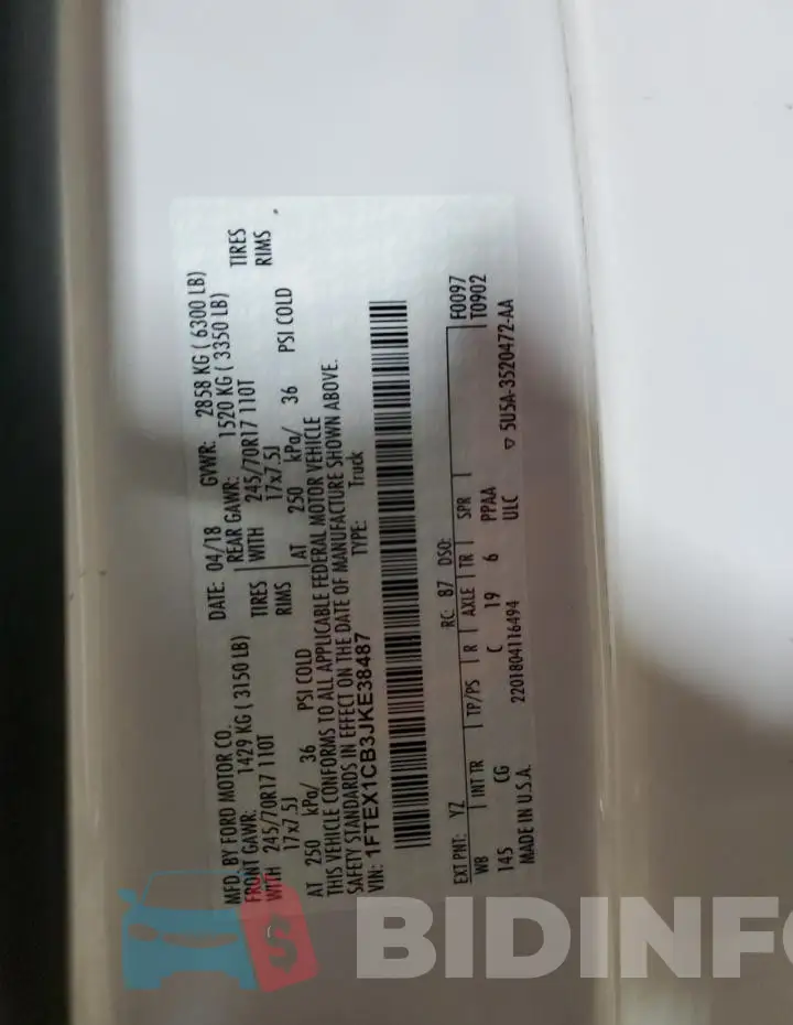 1FTEX1CB3JKE38487 Photo# 12