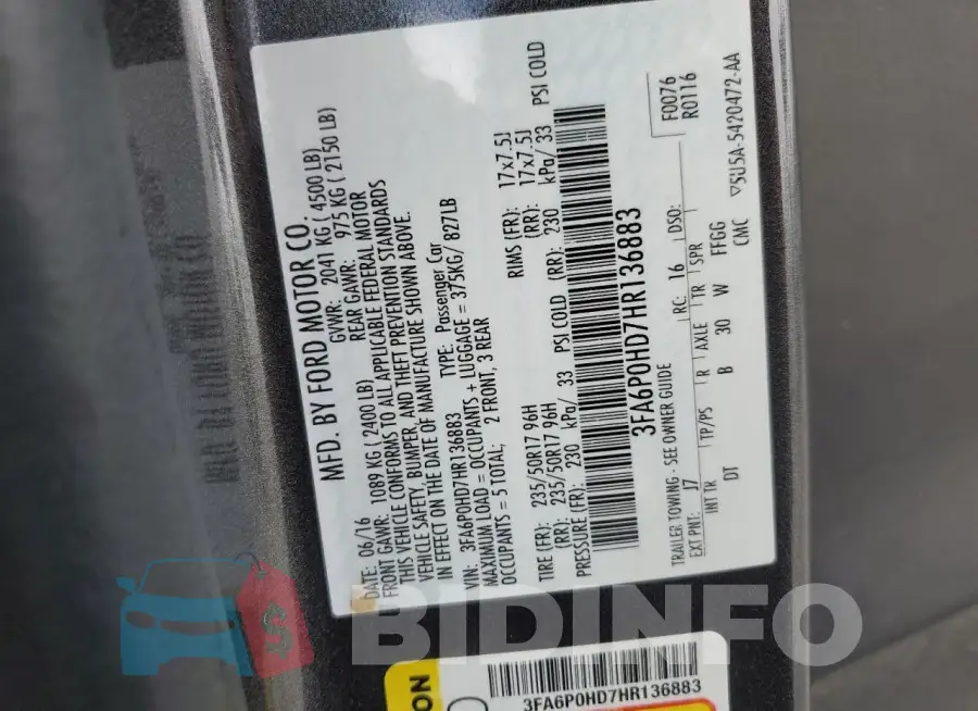 3FA6P0HD7HR136883 Photo# 12