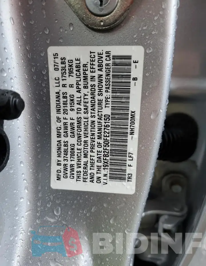 19XFB2F50FE276150 Photo# 12