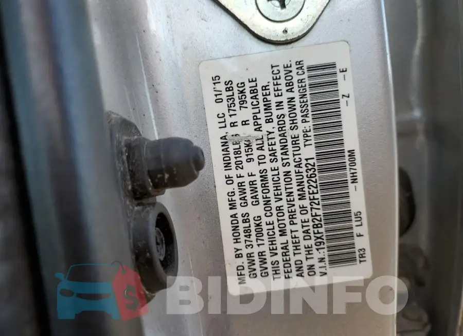 19XFB2F72FE226321 Photo# 12