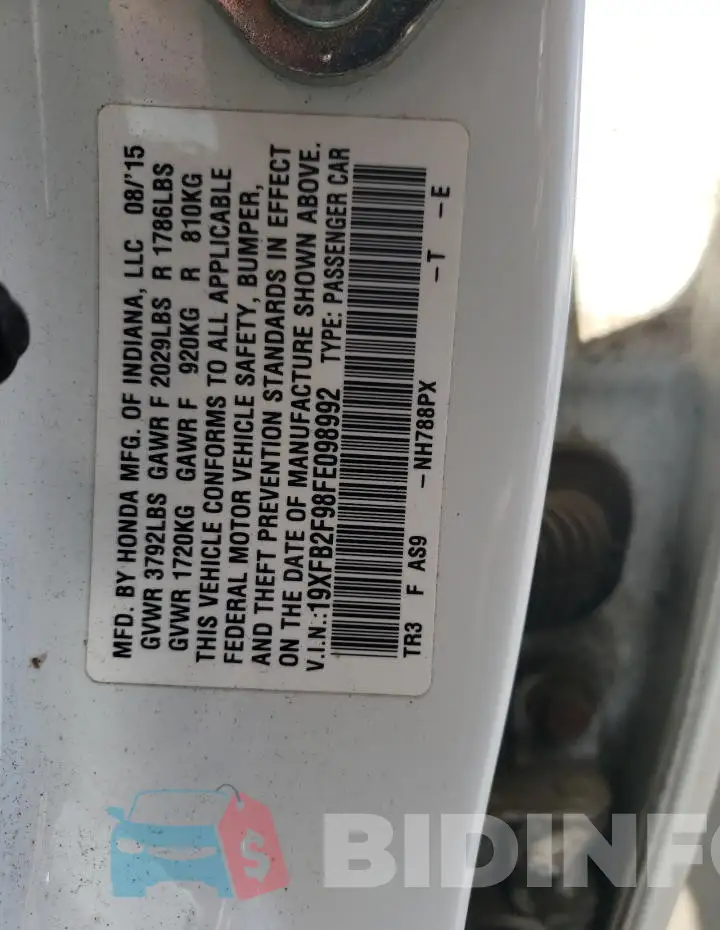 19XFB2F98FE098992 Photo# 13