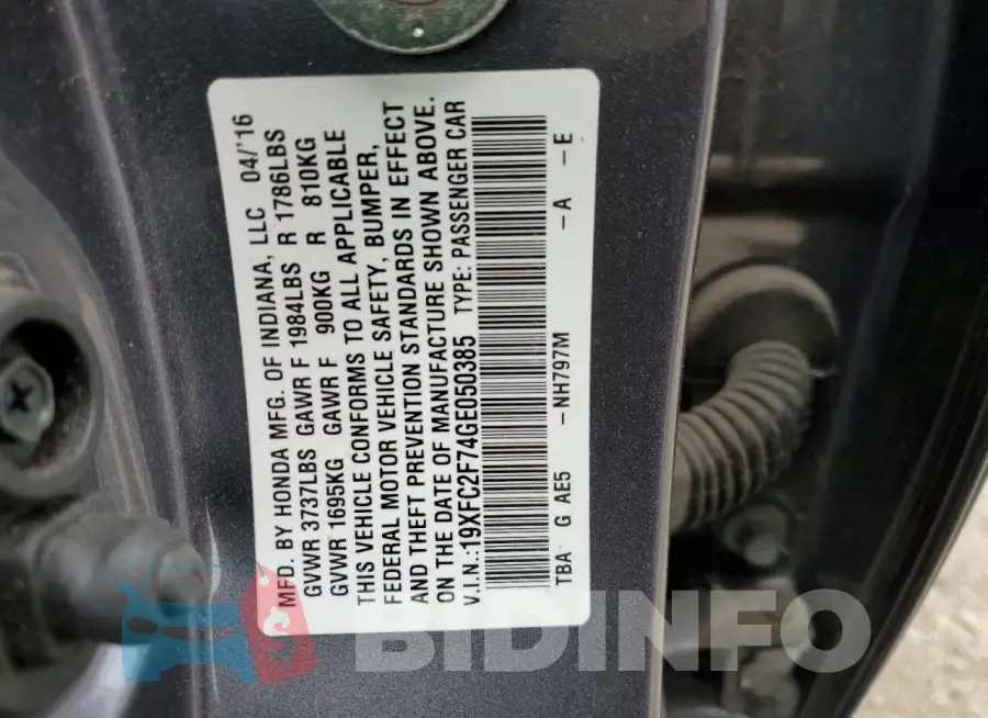 19XFC2F74GE050385 Photo# 12
