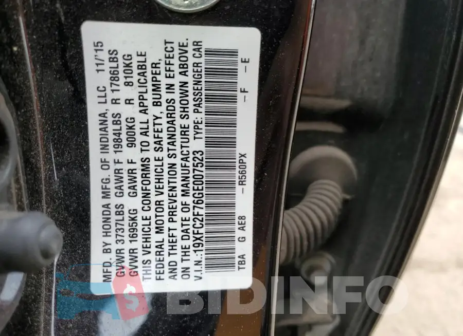 19XFC2F76GE007523 Photo# 13