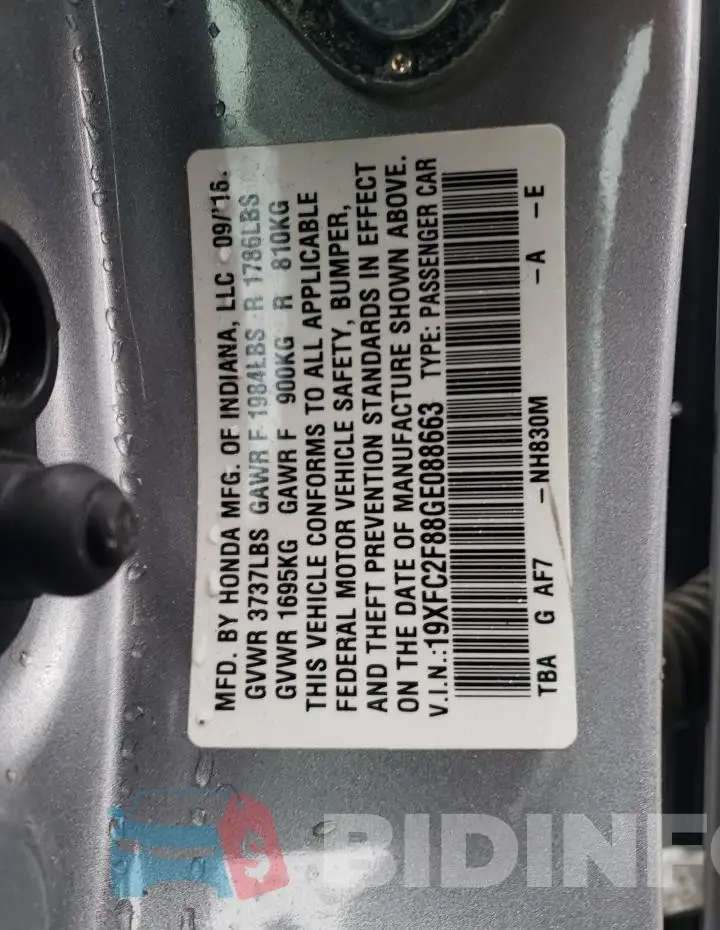 19XFC2F88GE088663 Photo# 12