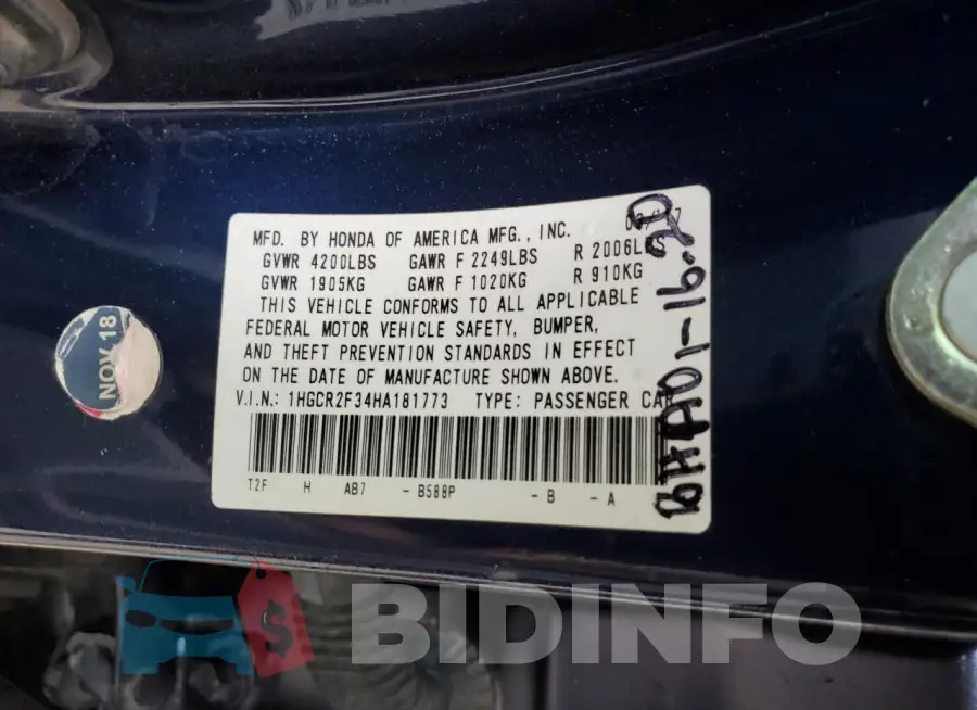1HGCR2F34HA181773 Photo# 12