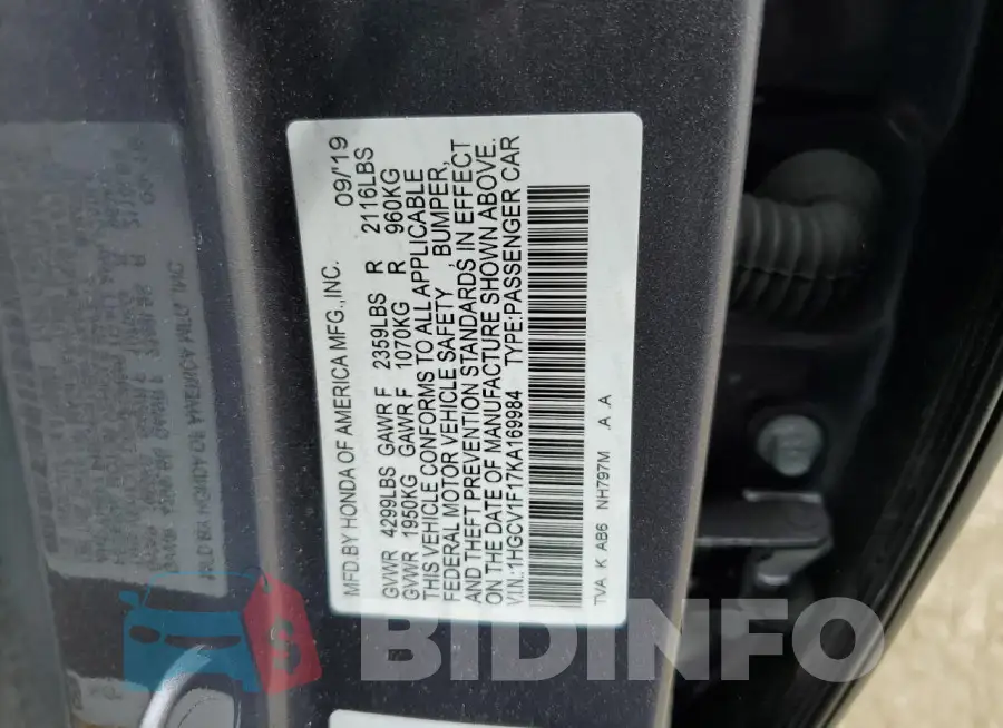 1HGCV1F17KA169984 Photo# 12