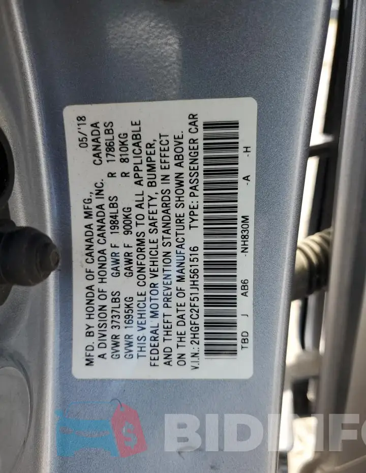 2HGFC2F51JH561516 Photo# 13