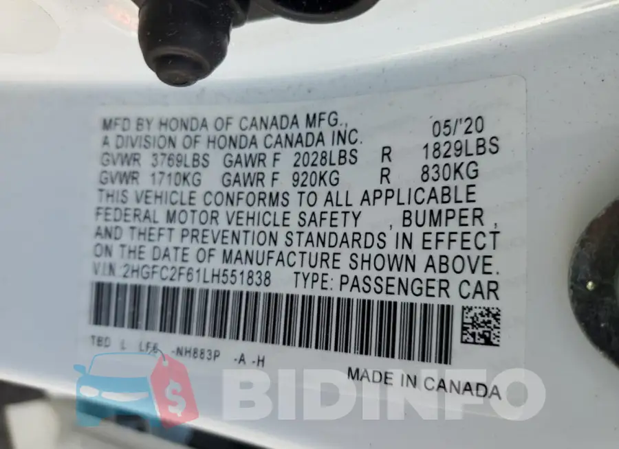 2HGFC2F61LH551838 Photo# 13