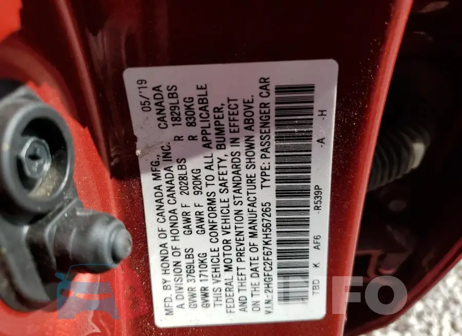 2HGFC2F67KH567265 Photo# 12