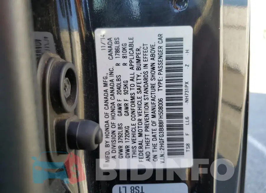 2HGFG3B88FH508006 Photo# 12