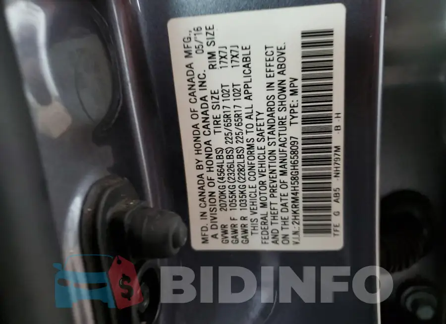 2HKRM4H58GH658097 Photo# 13