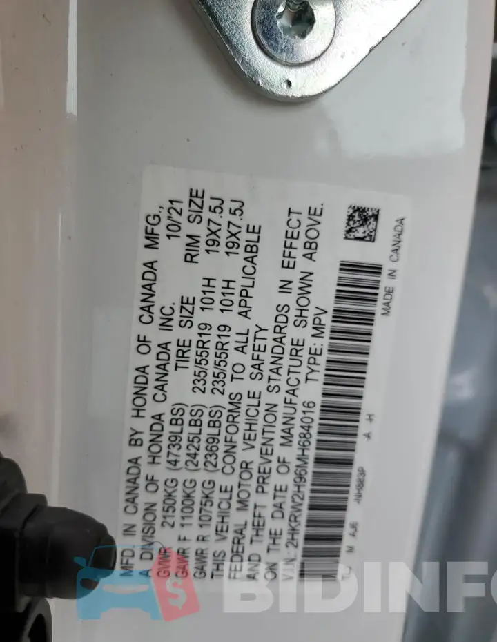 2HKRW2H96MH684016 Photo# 13