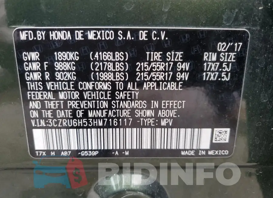 3CZRU6H53HM716117 Photo# 12
