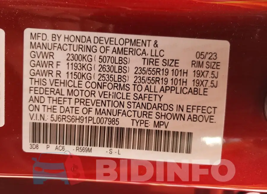 5J6RS6H91PL007985 Photo# 13