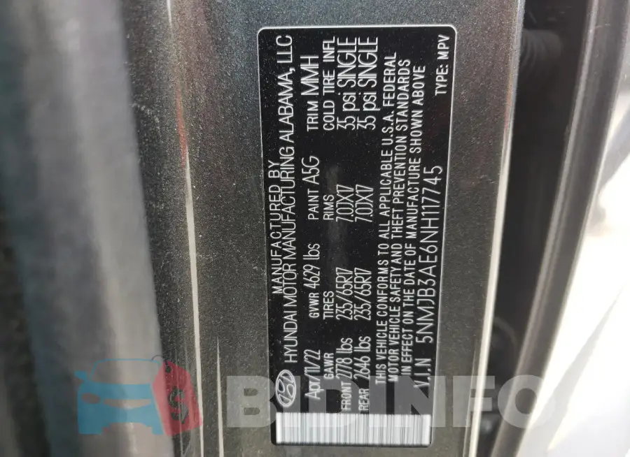 5NMJB3AE6NH117745 Photo# 13