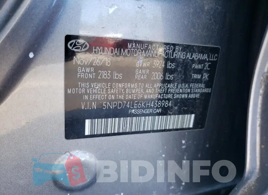 5NPD74LF6KH438984 Photo# 12