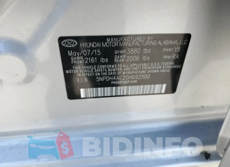 5NPDH4AE2GH692500 Photo# 12