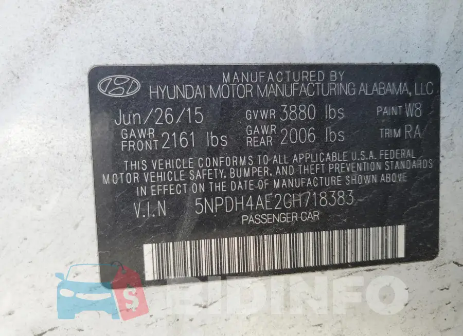 5NPDH4AE2GH718383 Photo# 12