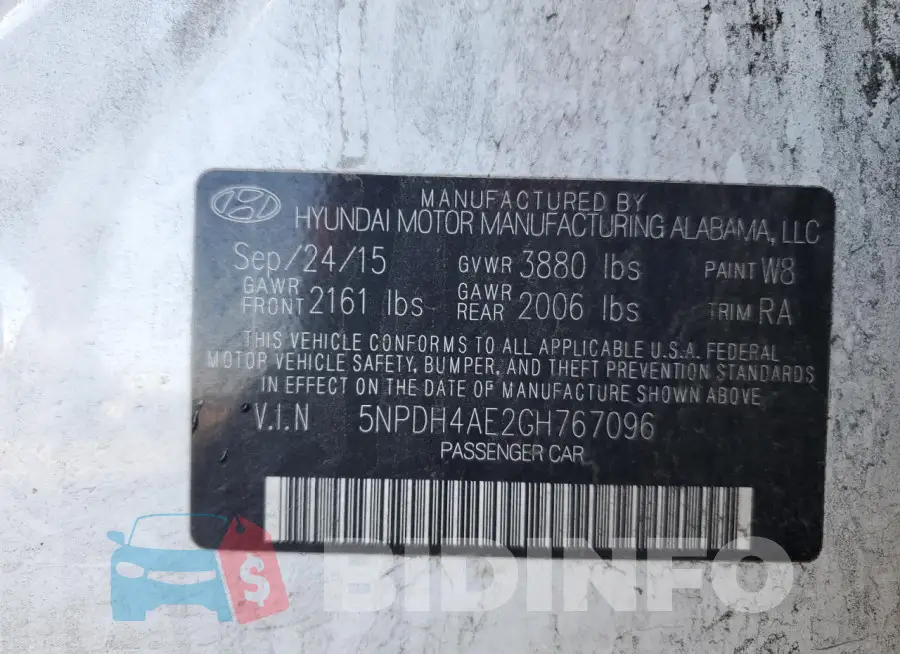 5NPDH4AE2GH767096 Photo# 13