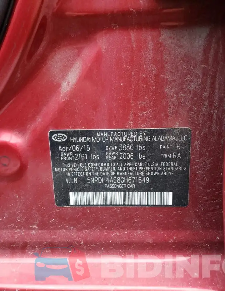 5NPDH4AE8GH671649 Photo# 12