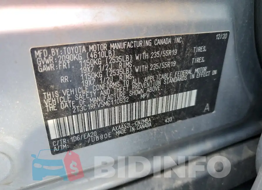 2T3C1RFV5MC110532 Photo# 12