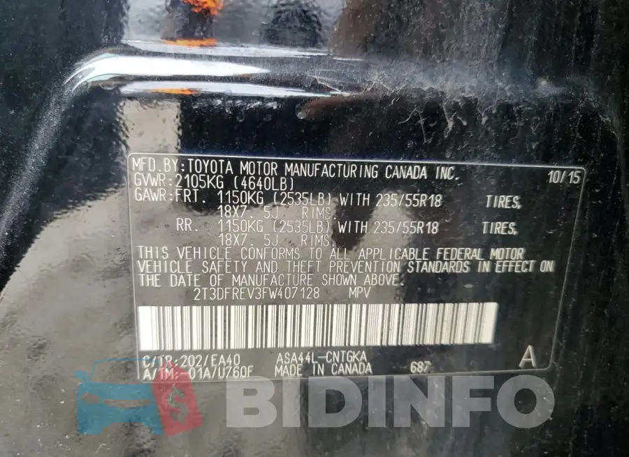 2T3DFREV3FW407128 Photo# 13