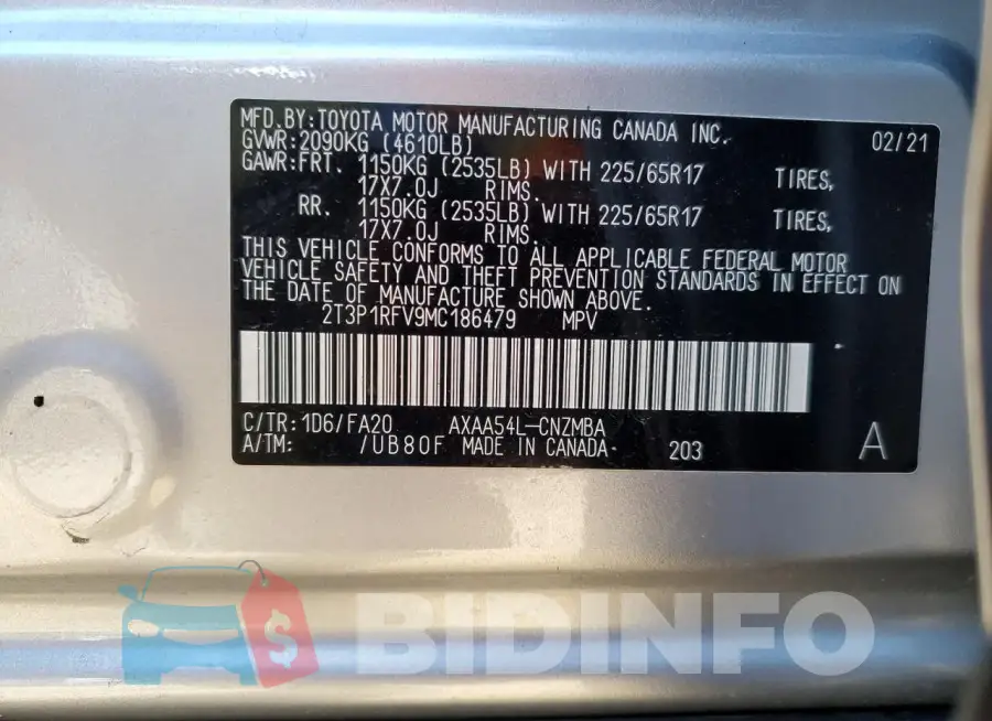 2T3P1RFV9MC186479 Photo# 13