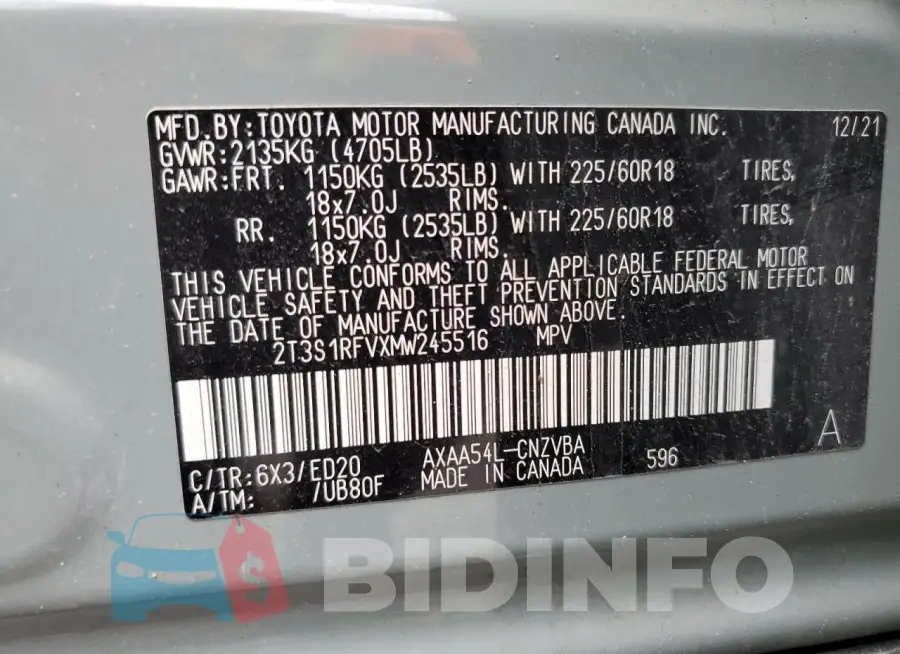 2T3S1RFVXMW245516 Photo# 13