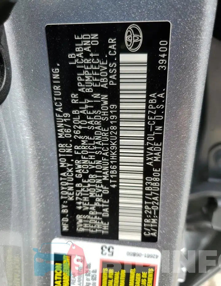 4T1B61HK9KU281919 Photo# 12