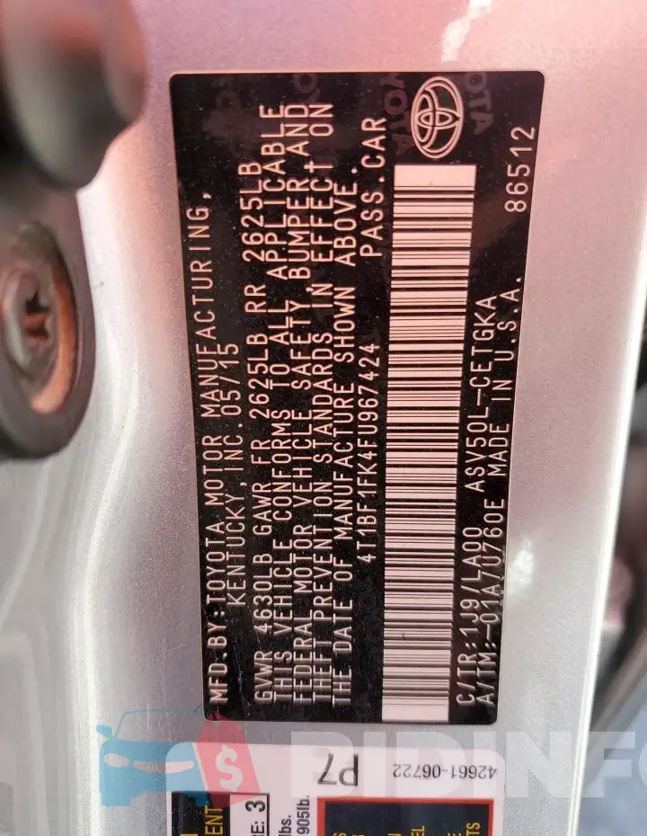 4T1BF1FK4FU967424 Photo# 13