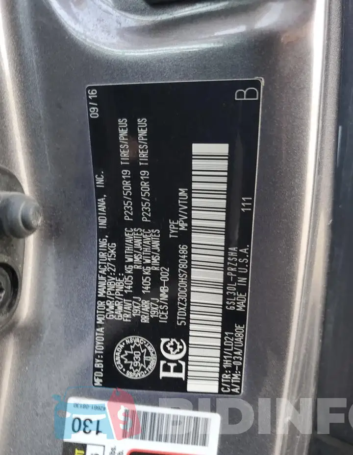 5TDXZ3DC0HS780486 Photo# 14