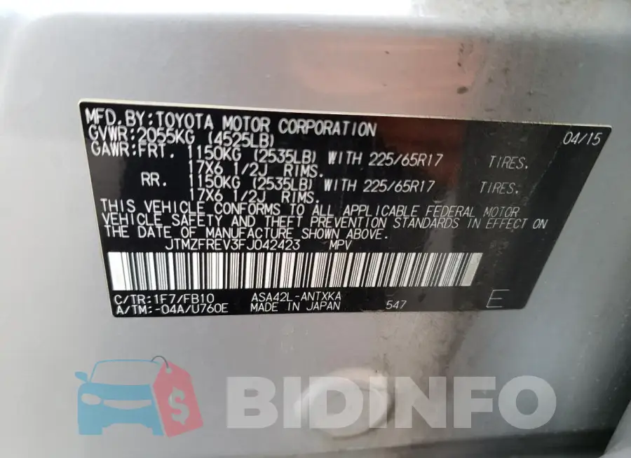 JTMZFREV3FJ042423 Photo# 13