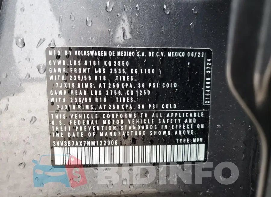 3VV3B7AX7NM122906 Photo# 13