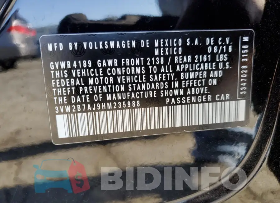 3VW2B7AJ9HM235988 Photo# 12