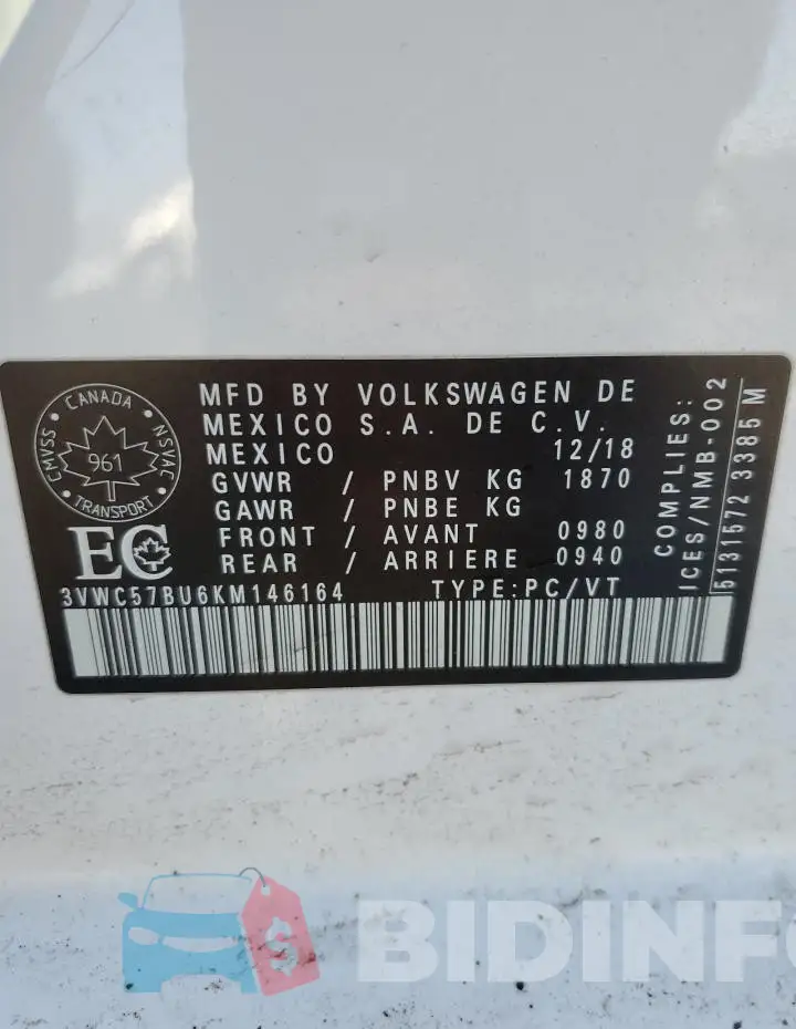 3VWC57BU6KM146164 Photo# 12