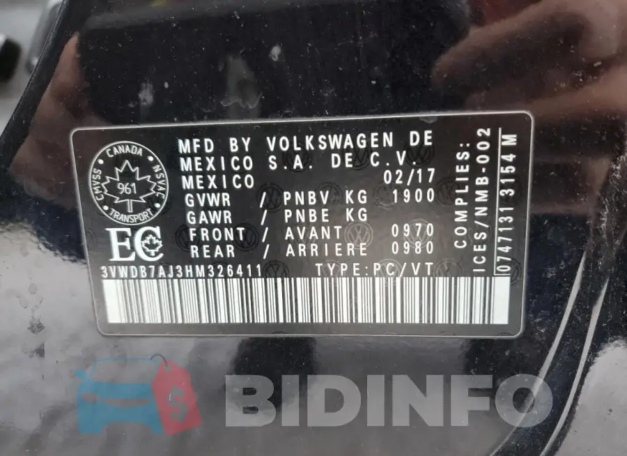3VWDB7AJ3HM326411 Photo# 13