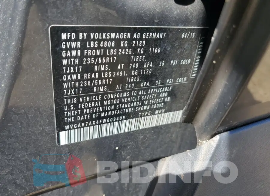 WVGAV7AX4FW609409 Photo# 13