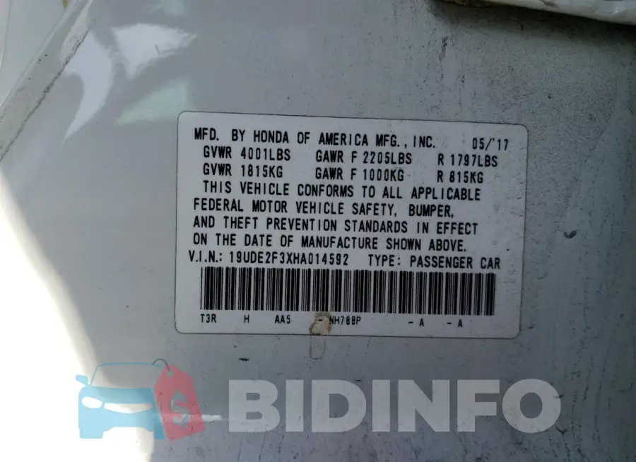 19UDE2F3XHA014592 Photo# 12
