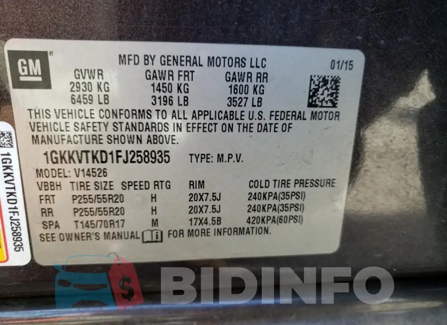 1GKKVTKD1FJ258935 Photo# 14