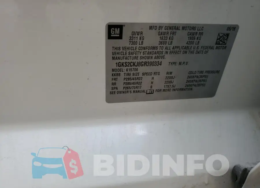 1GKS2CKJ8GR390334 Photo# 13