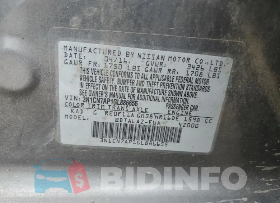3N1CN7AP1GL886655 Photo# 12
