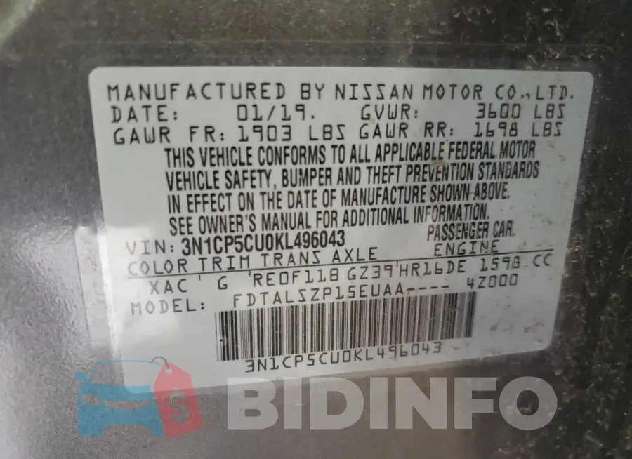 3N1CP5CU0KL496043 Photo# 13