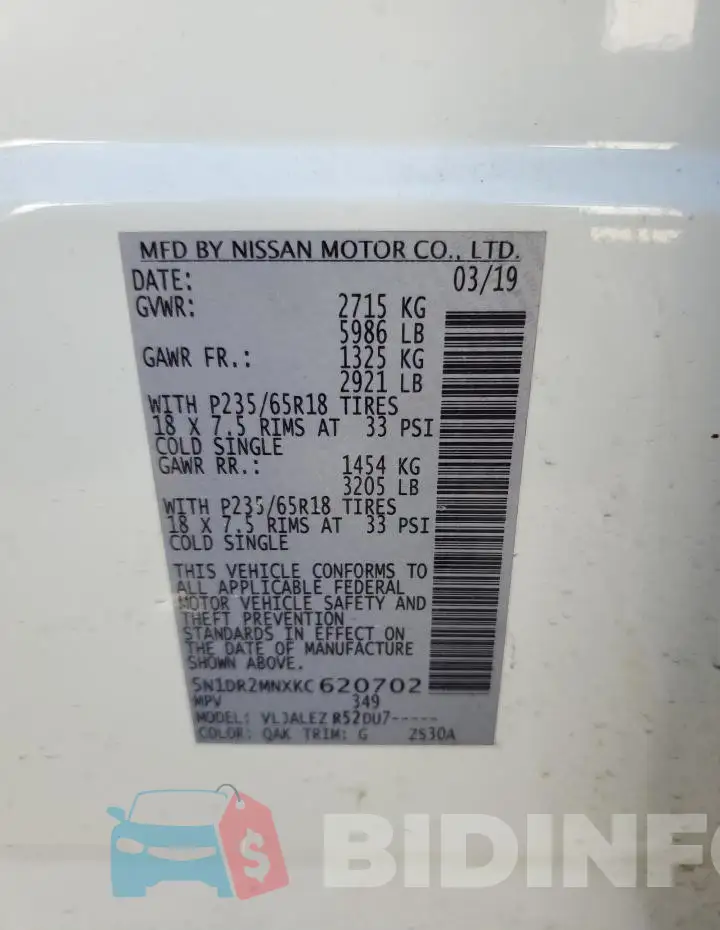 5N1DR2MNXKC620702 Photo# 12
