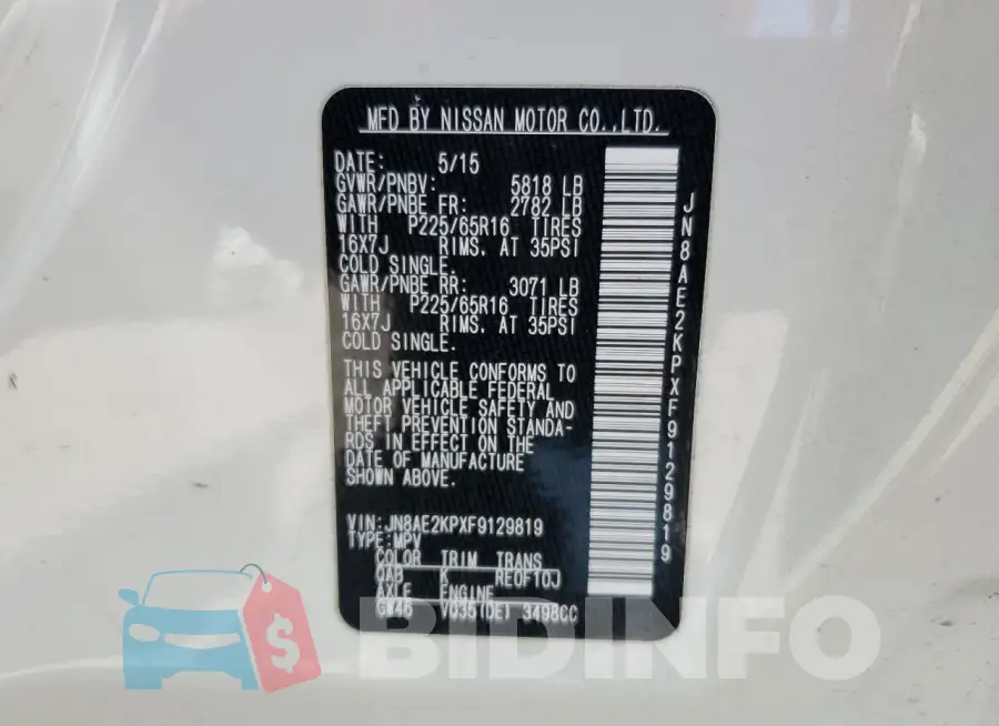 JN8AE2KPXF9129819 Photo# 14