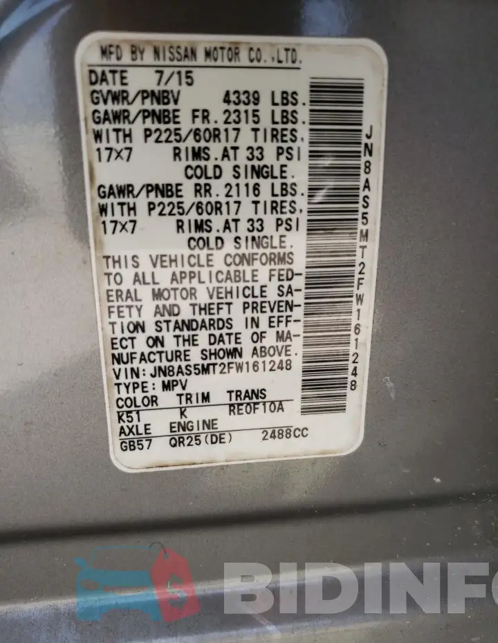 JN8AS5MT2FW161248 Photo# 13