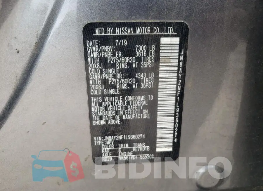 JN8AY2NF1L9360274 Photo# 13