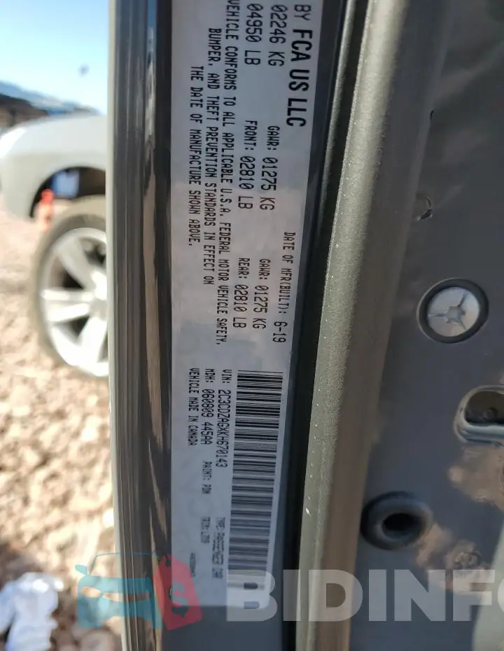 2C3CDZAGXKH670143 Photo# 13